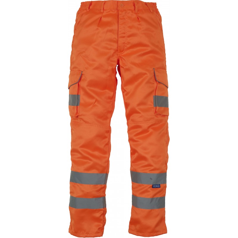 Pantalon orange fluorescent Cargo haute visibilité genouillères YOKO