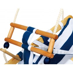 Balançoire transat en bois tissu rayure bleu blanc pour enfant 18 mois