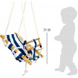 Balançoire transat en bois tissu rayure bleu blanc pour enfant 18 mois