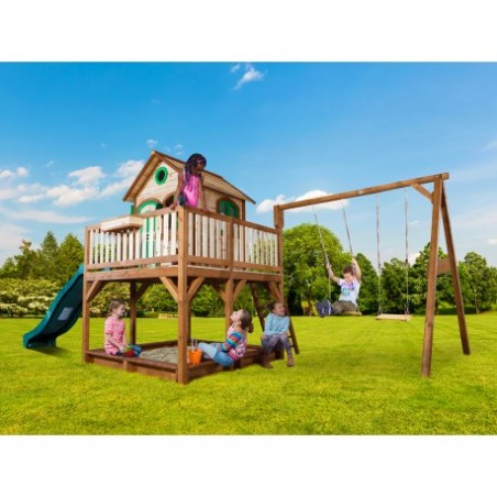 AXI maison de jeu bois enfant avec double balançoire Liam marron clair