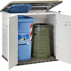 habrita Coffre de jardin en résine blanc beige avec plancher idéal piscine poubelle