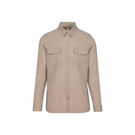 Chemise safari beige manches longues retroussables homme outdoor Kariban