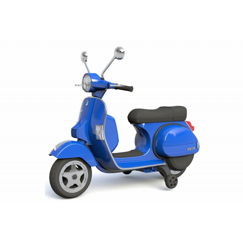 Piaggio Vespa scooter électrique 12V bleu pour enfant avec roulettes