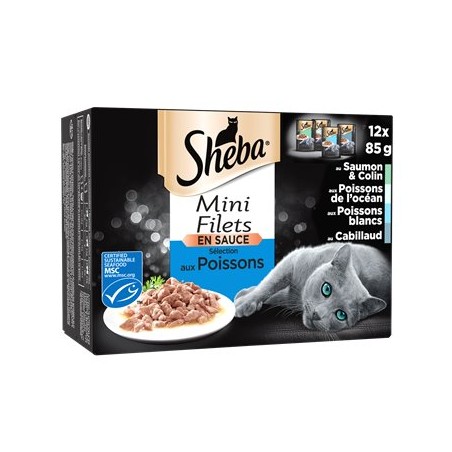 Délice Sheba Sélection aux poissons blanc saumon colin cabillaud 12x85g