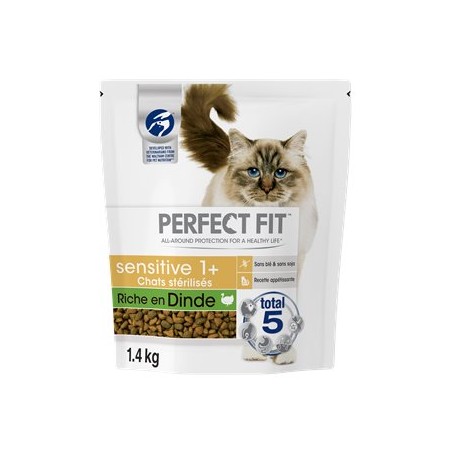 Croquettes chat stérilisé Perfect Fit Sensitive 1 an + Dinde - 1.4kg