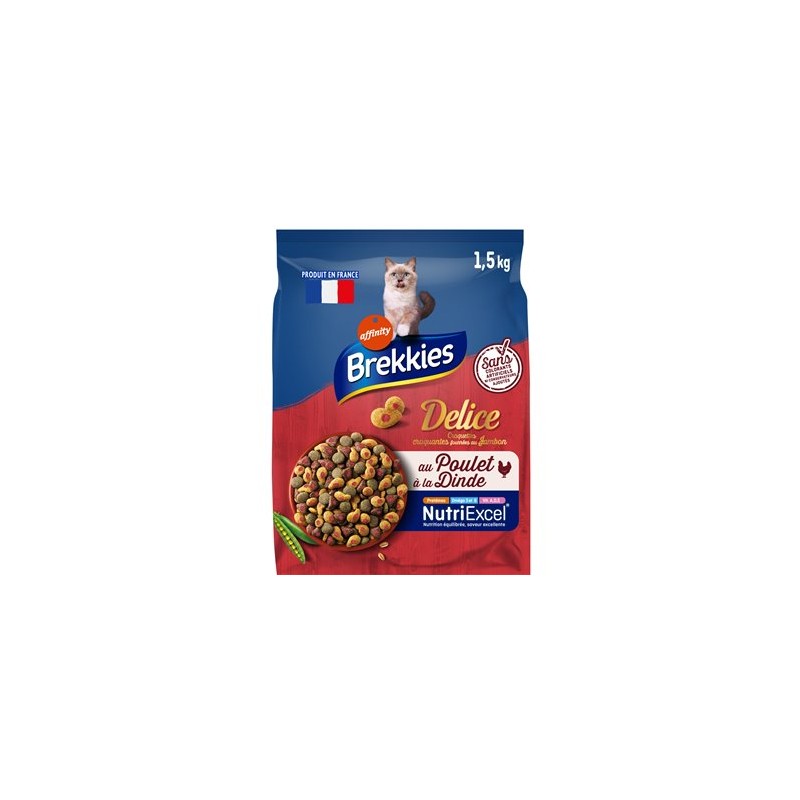 Croquettes chat Brekkies Excel Poulet, Dinde, Légumes - 1.5kg