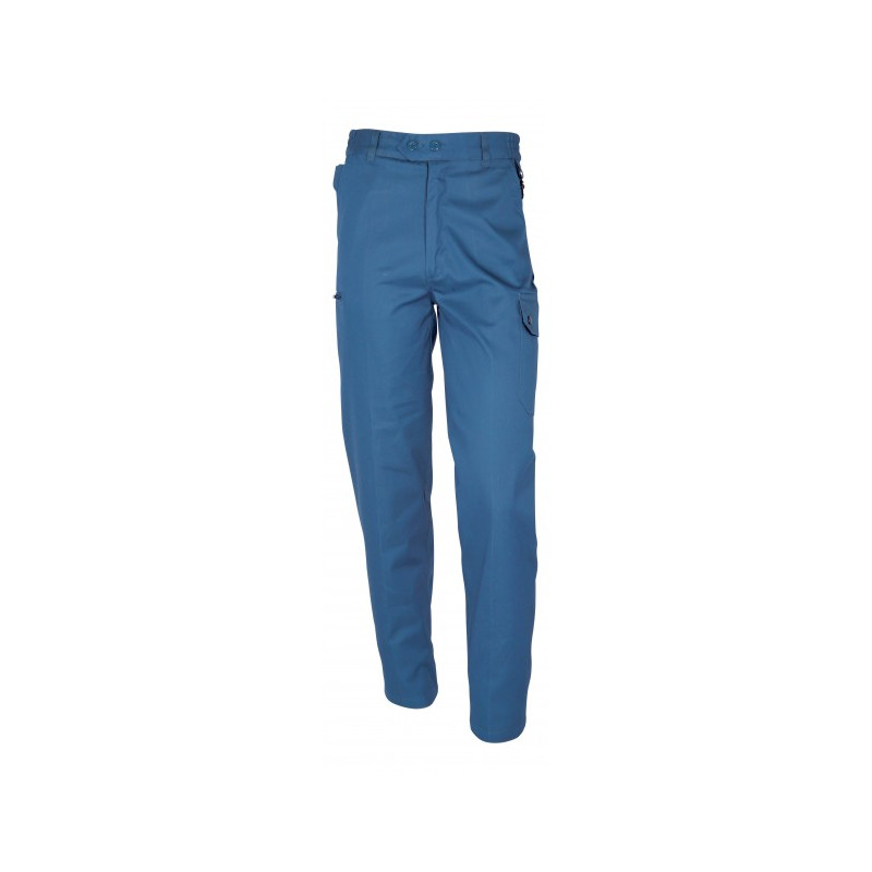 Pantalon de travail bleu Déperlant 6 poches, crochet porte-clés