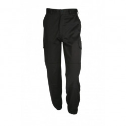 Pantalon F2 treillis militaire noir satin fermeture zip, ceinture élastiquée