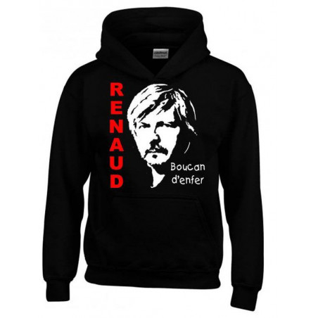 sweat capuche noir chanteur renaud boucan d'enfer poche KANGOUROU