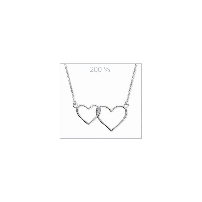 collier en argent 925° Rhodie pour femme double cœur chaîne 45cm