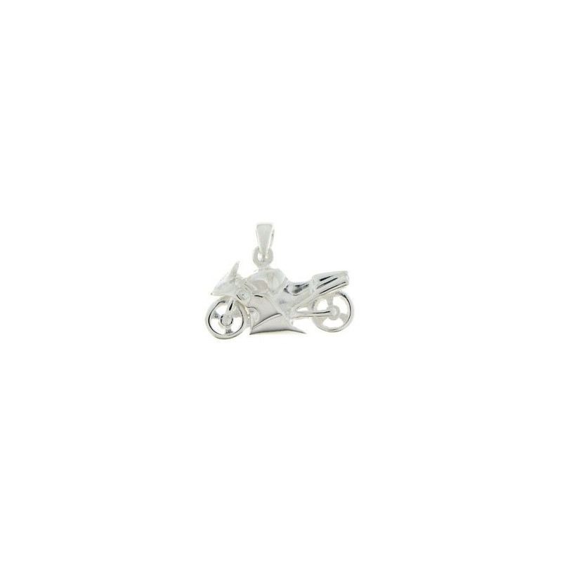 Pendentif moto de course en argent de qualité 925°