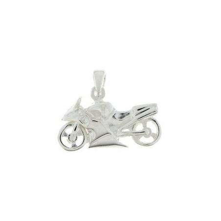 Pendentif moto de course en argent de qualité 925°