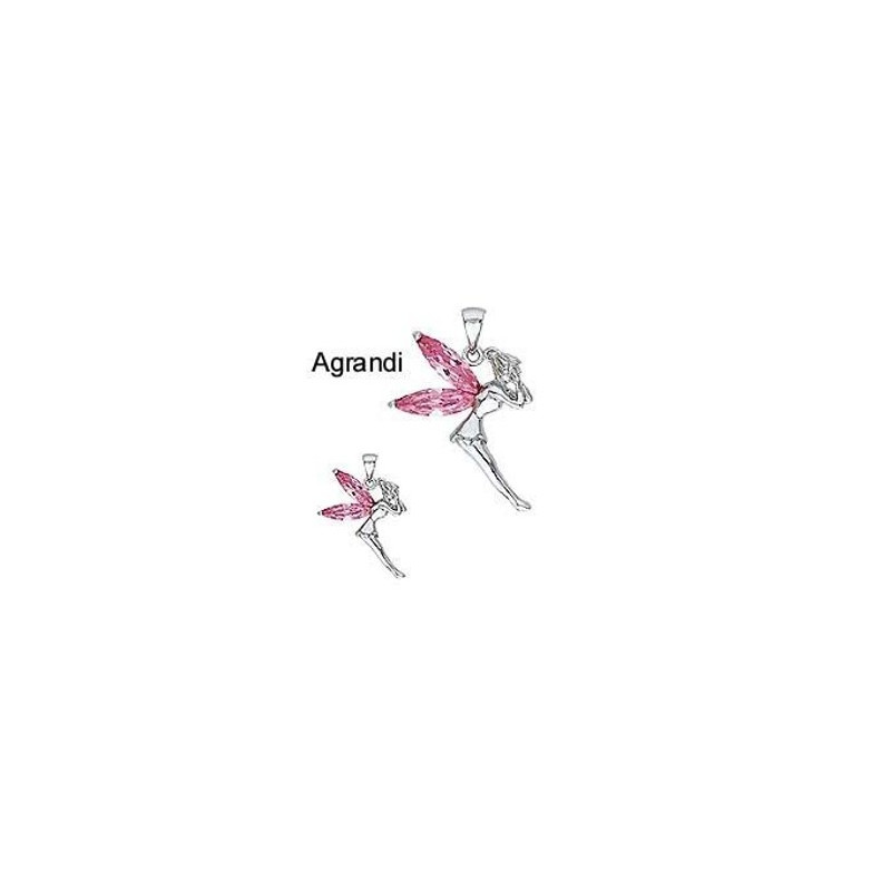 Pendentif Fée-Elfe ailes Roses en Argent 925/millièmes