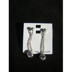 Boucles d'oreilles (clou) pendantes en argent 925° avec zirconium rose, lavande, mauve. Longueur 3cm.