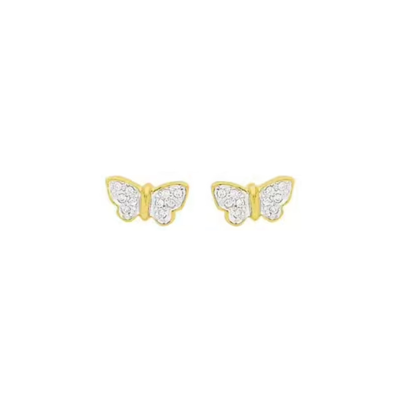 Boucles d'oreilles Clou Papillon, plaqué deux OR 18 carats. Dimensions: 1,2cmX0,6cm.