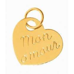 Pendentif Cœur en OR 18 carats. Inscription "Mon Amour"