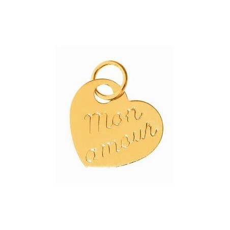 Pendentif Cœur en OR 18 carats. Inscription "Mon Amour"