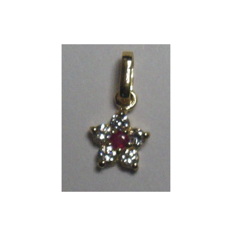 pendentif en or 18 carats fleur étoile rubis et zirconium