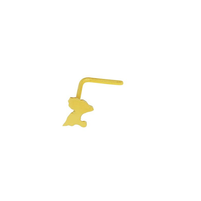Piercing nez carte Guadeloupe 5 mm, tige angle, Or jaune 18k