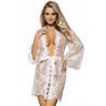 nuisette sexy blanche transparente dentelle cils ceinture + string