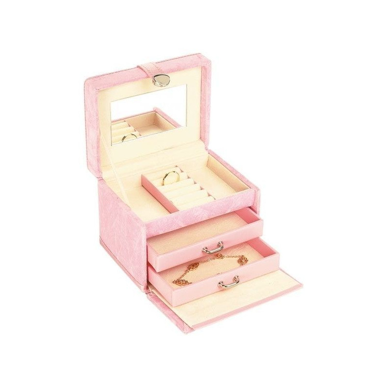 coffre à bijoux. bois recouvert velours rose