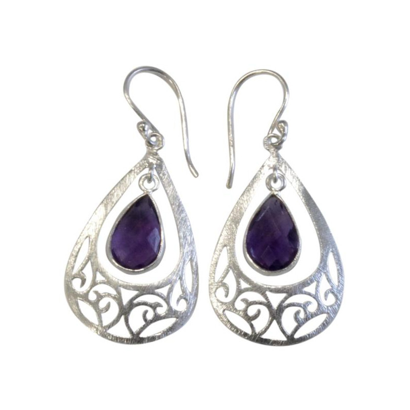 Boucles d'oreilles Améthyste Argent 925 brossé