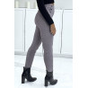 PANTALON CIGARETTE BORDEAUX EXTENSIBLE À MOTIF PIED DE POULE