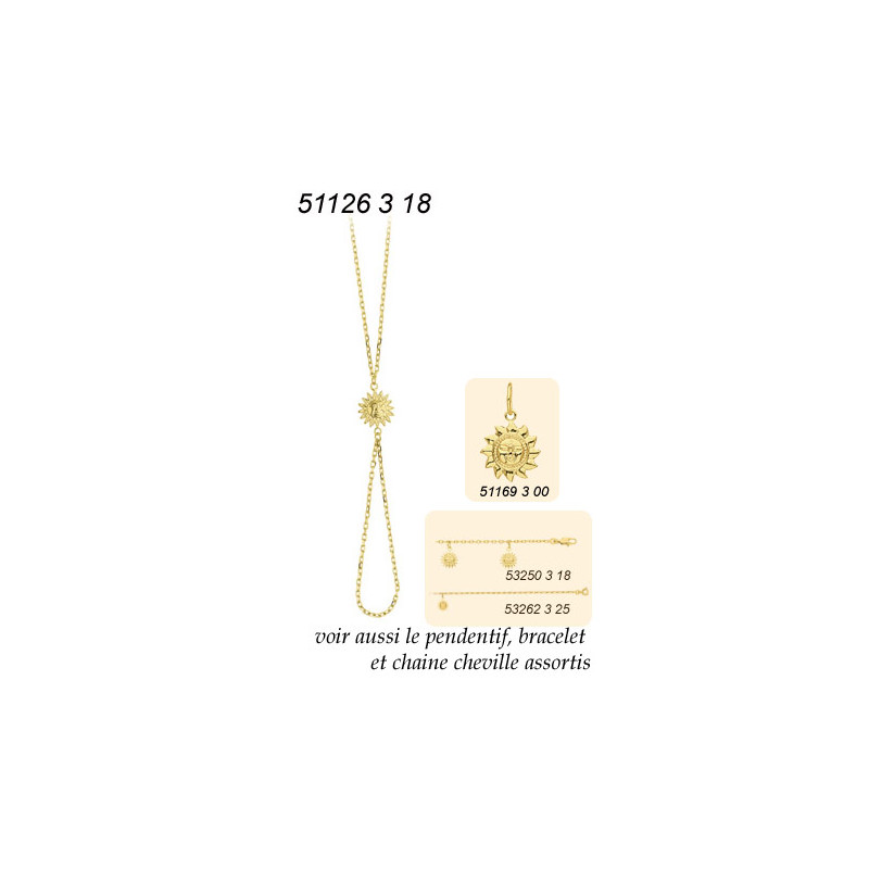chaine de mains motif soleil plaqué or 18 carats pour femme