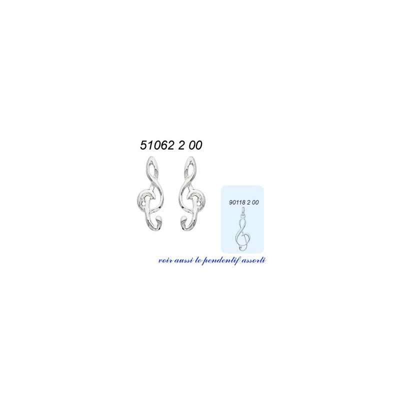 Boucles d'oreilles clé de sol en argent pour femme