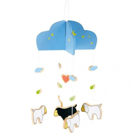 Mobile Mouton Lotta en bois peint pour bébé premier Age