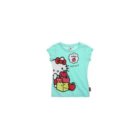 T-shirt hello kitty pour fille bleu ciel j'aime les pommes et vous