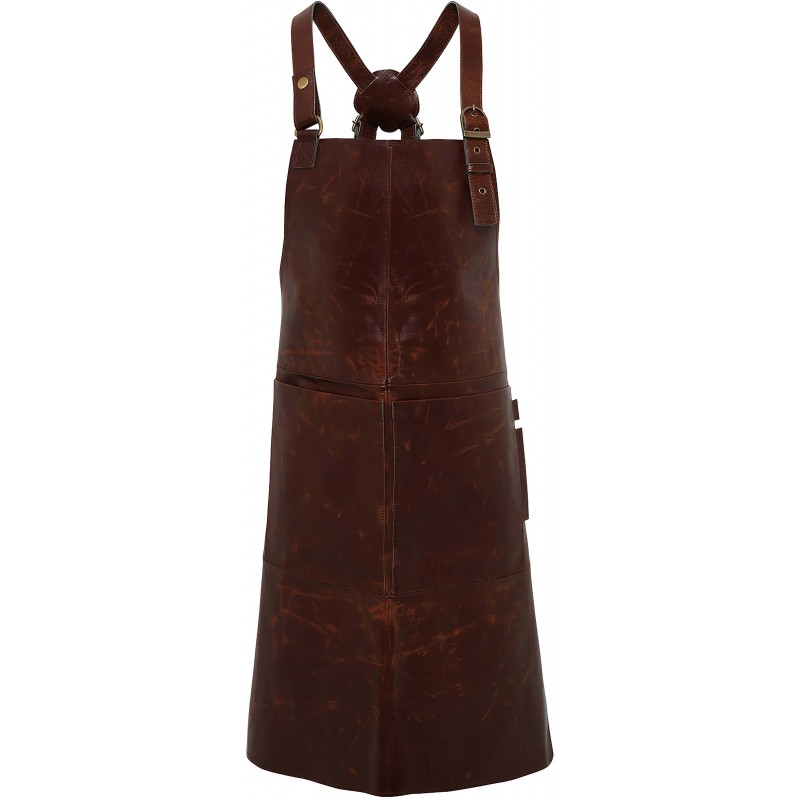 tablier artisan à bavette 100% cuir de buffle marron 2 poches plaquées devant marque Premier PR140