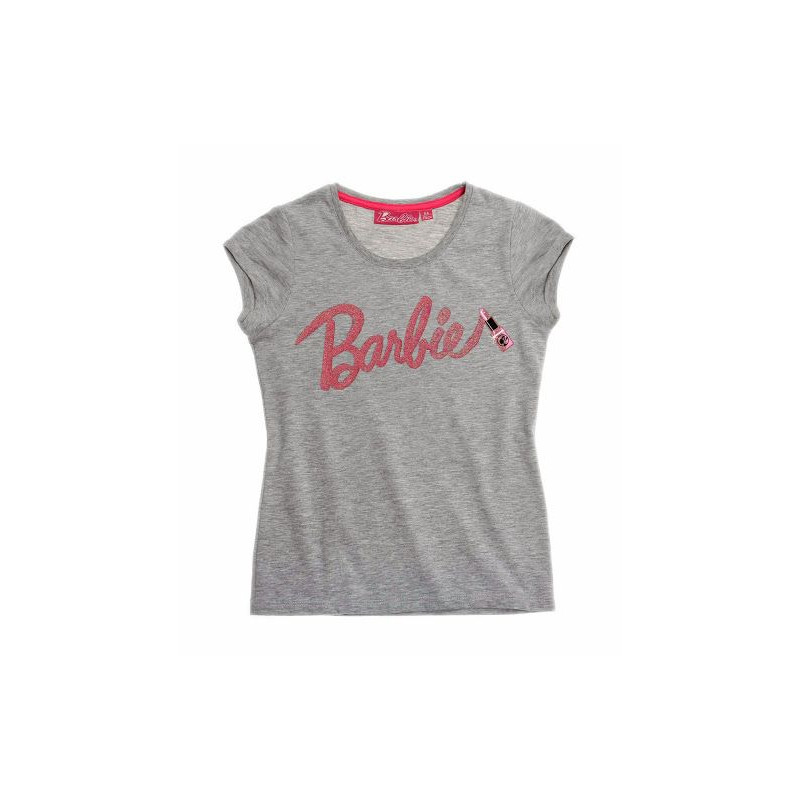 T-shirt barbie gris paillette logo barbie