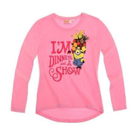T-shirt manches longues minions rose pour fille