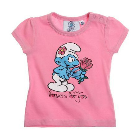 T-Shirt Rose Schtroumpf Offre Une Fleur Rose