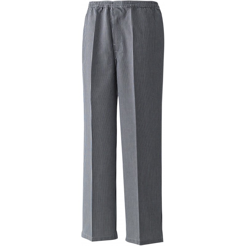 Pantalon de cuisine "Pull On" à petit carreaux noir et blanc poche arrière PR552