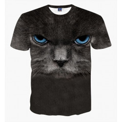 T-shirt chat gris noir bleu russe yeux bleus 3D
