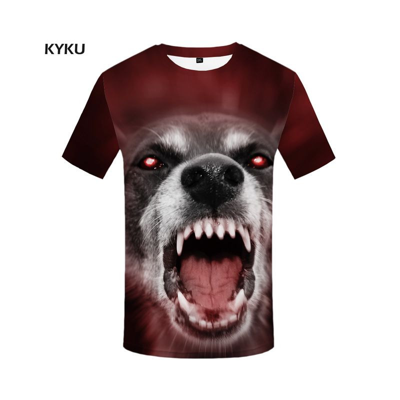 T-shirt chien loup méchant qui montre les dents pitbull 3D recto/verso.