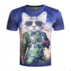 T-shirt top gun chat lunette ray ban avion mirage 3D pour homme taille XL