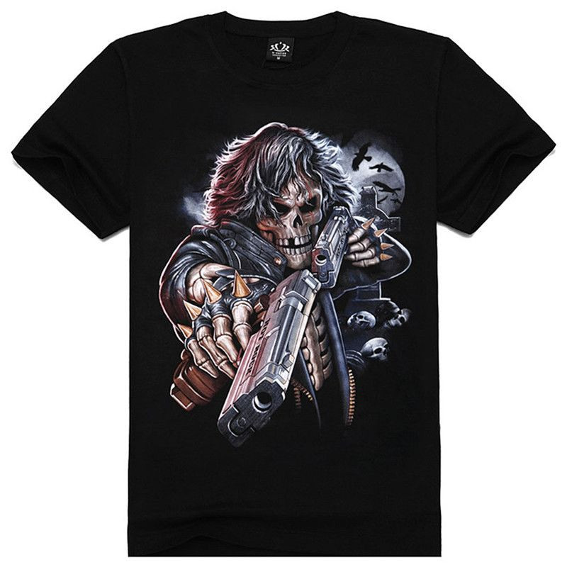 T-shirt mort vivant tête de mort avec deux pistolets noir taille L T-shirt mort vivant tête de mort avec deux pistolets noir taille L