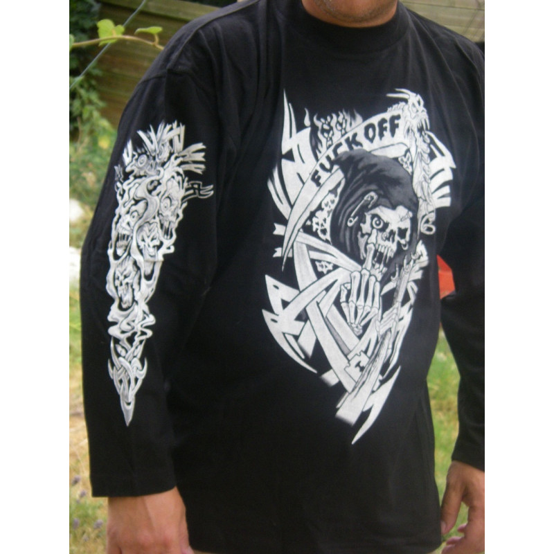 T-shirt manches longues noir fuck off motard Recto/verso T-shirt manches longues noir fuck off motard Recto/verso