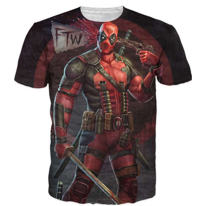 T-shirt deadpool pistolet balle dans la tête 3D taille XL T-shirt deadpool pistolet balle dans la tête 3D taille XL