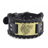 Bracelet cuir noir de force tressé pour homme, plaque motif loup celte
