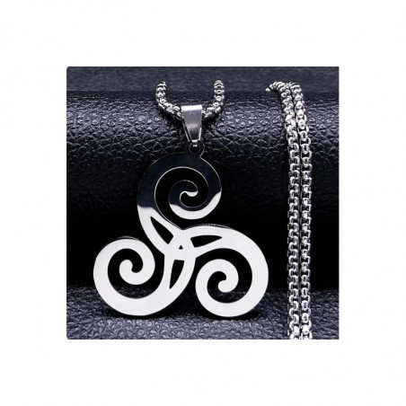 Pendentif en acier Triskèle. Parure collier chaîne Celtique Viking.