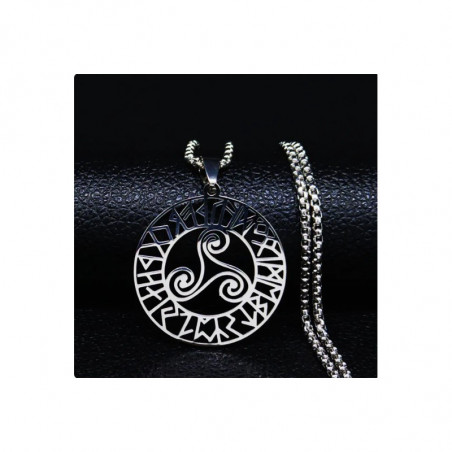 COLLIER AVEC PENDENTIF TRISKEL CELTIQUE AVEC CERCLE DE RUNES