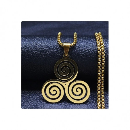 COLLIER AVEC PENDENTIF TRISKEL CELTIQUE DORÉ ACIER INOXYDABLE