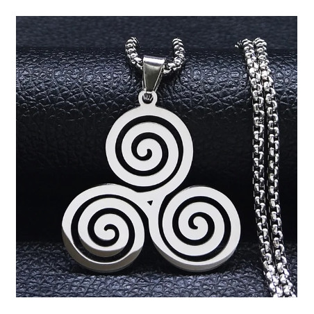 COLLIER AVEC PENDENTIF TRISKEL CELTIQUE ACIER INOXYDABLE