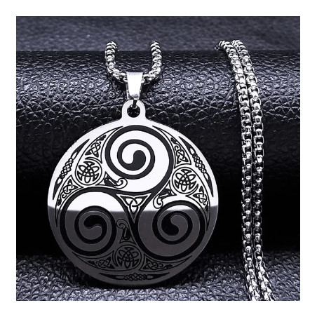 COLLIER AVEC PENDENTIF TRISKEL CELTIQUE ACIER INOXYDABLE