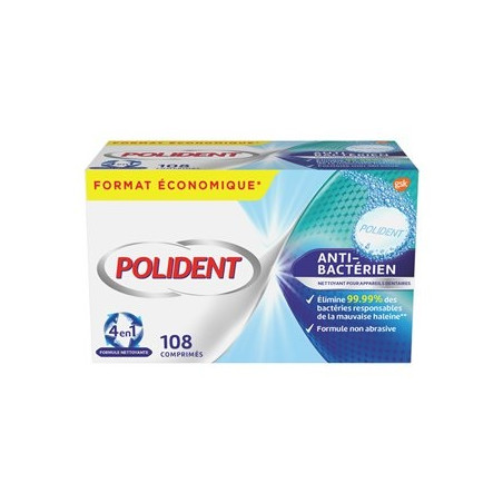 Soin dents Polident Antibactérien comprimés x108
