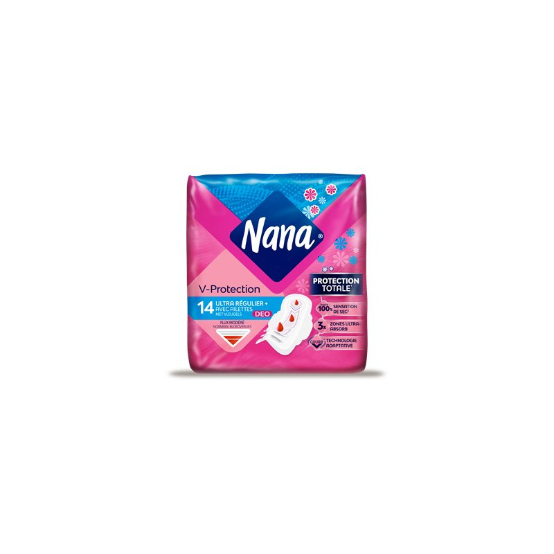 Serviettes Ultra Régulier+ Nana Deo Ailettes Flux modéré - x14